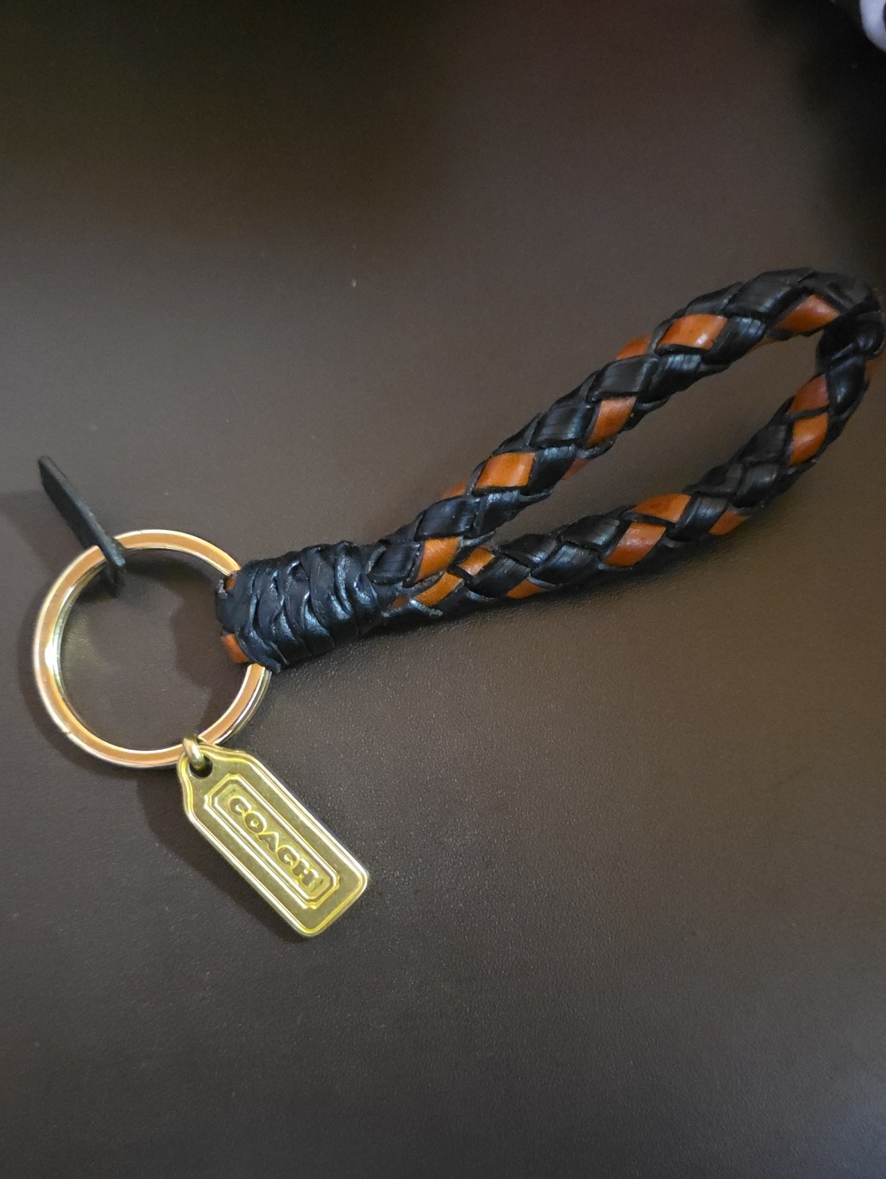 Coach Braided Leather Keychain Euc Metal Hang & Leather Mini Made In Tag